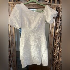 Aqua asymmetrical Shoulders White Dress